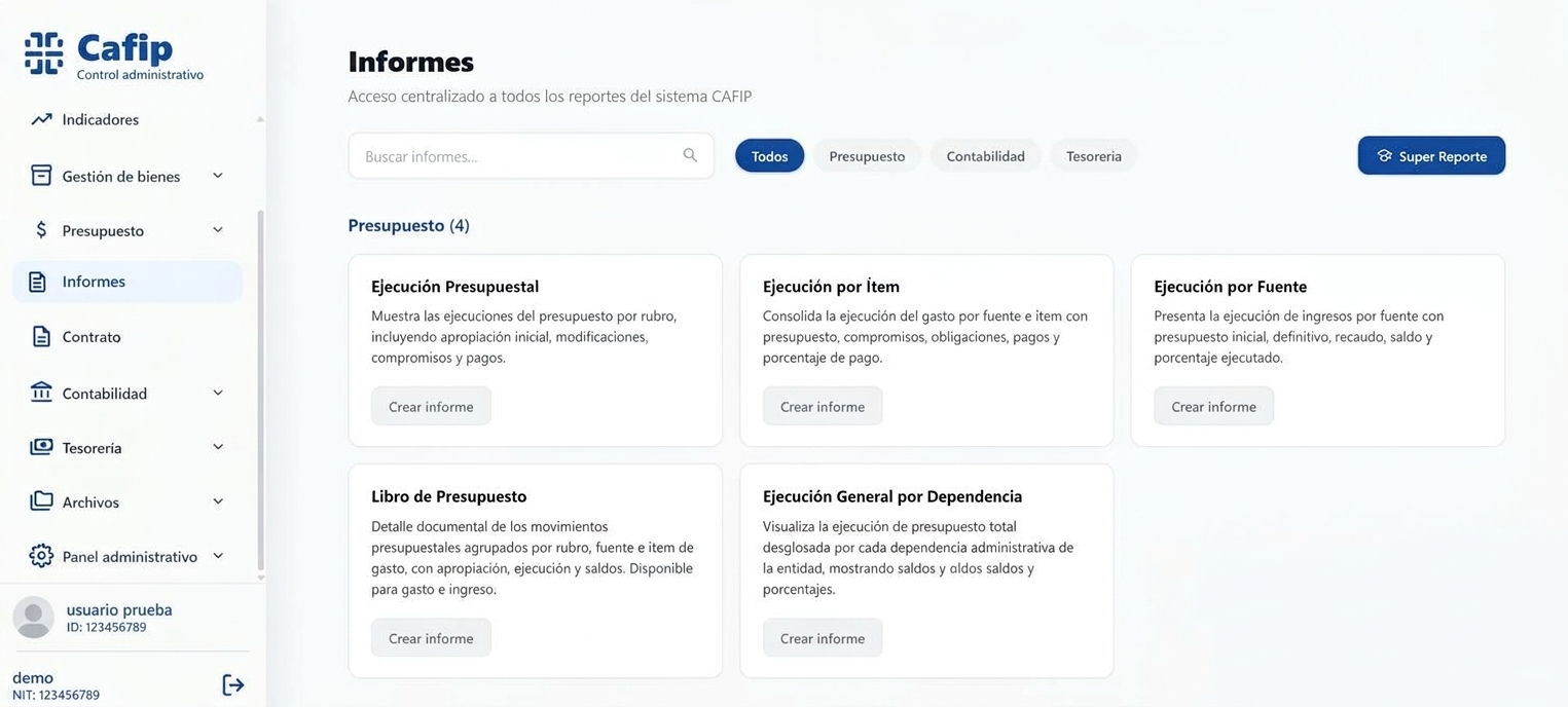 Pantalla real de informes de CAFIP